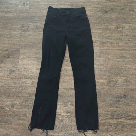 Mother Jeans Insider Ankle Slit Fray Straight Not Guilty Black Womens 25 - Picture 1 of 9